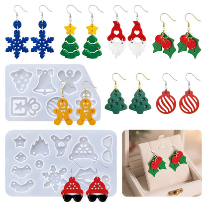 Christmas Silicone Resin Earring Molds with Holes Jewelry Pendant Mold Halloween DIY Ornaments Bracelet Gifts Macking Mould Kit