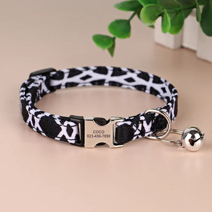 Personalized Printed Cat Collar Adjustable Kitten Puppy Collars With Free Engraved ID Nameplate Bell Anti-lost Cats Collars