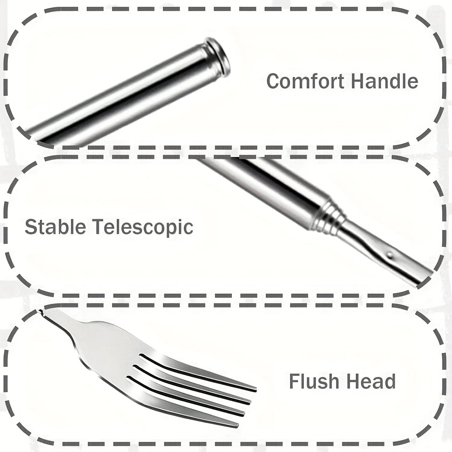 1pc Expandable Stainless Steel Fork- 8.7 To 25.4 Inches, Adjustable Length for BBQ, Durable and Portable Design