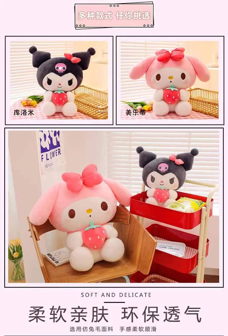 25cm Sanrio Strawberry Kuromi Pillow Plush Toy Soft Stuffed Animal Strawberry Melody Figure Doll Gift For Girl Birthday Gifts