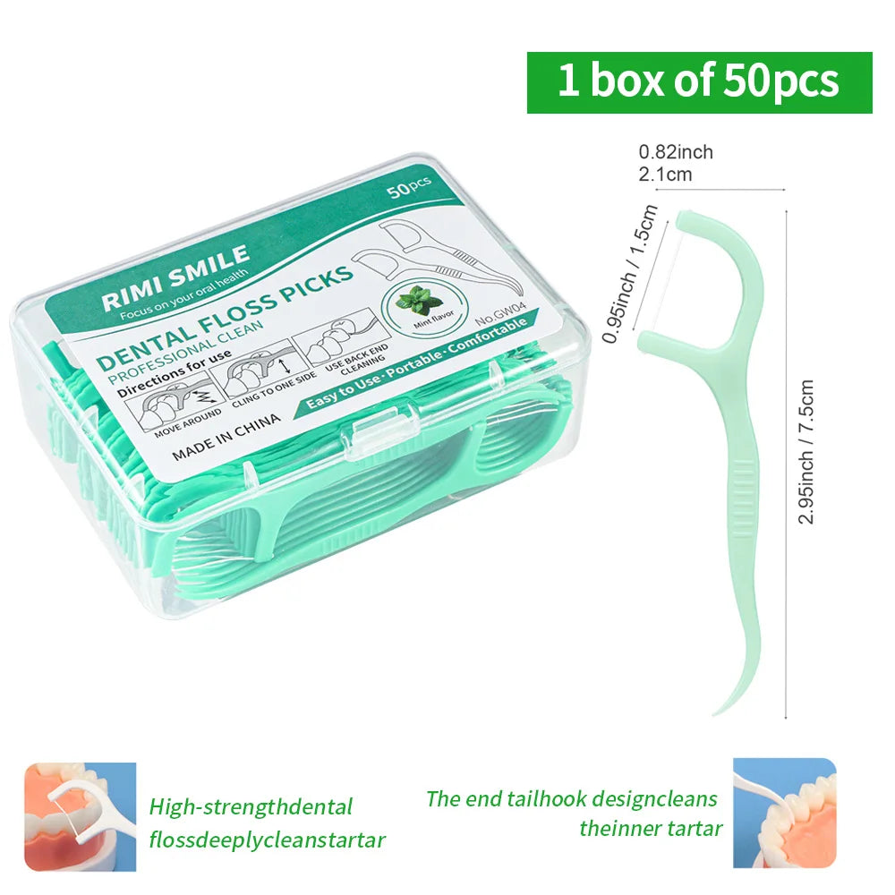 50/100/150/300/600pcs - Refreshing Mint Floss Stick - Clean and Cleanse Between Teeth with One Piece
