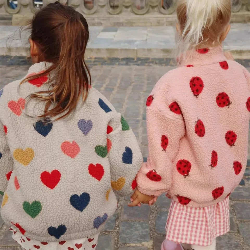 2026 KS Brand Winter Baby Girls Boys Lambswool Cherry Jackets Kids Clothes Boys Sequin Cartoon Outerwear Children's Coats 1-9Yrs