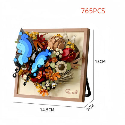KNEW BUILT Innovative Building Block Flower 3D Photo Frame Ornament-Ideal DIY Decor,Gift for Girl,Wall Hanging & Educational Toy