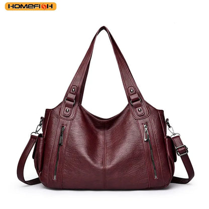 HOMEFISH Soft Interior Compartment Shoulder Bags High Quality Contrasting Colors Bags for Women Fashion Zipper Pu Handbags