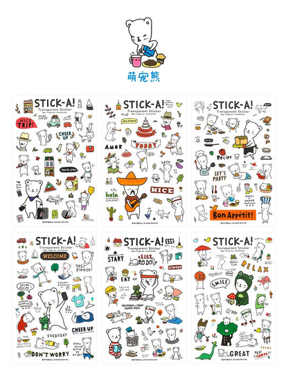 6Pcs/Lot Waterproof Cartoon Transparent Pvc Stickers DIY Hand Account Diary Decorative Stickers Kawaii Phone Cup Stickers