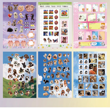 Cute Pets Theme Sticker Book 30 Sheets/Bag with Ring Binding for Scrapbooking DIY Collage Material Background Decoration