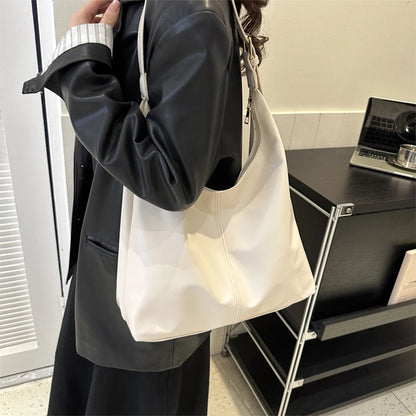 Trendy Casual Soft PU Women's Handbags Solid Color Large Capacity Female Shoulder Bag Retro Tote Bag For Commute Shopping