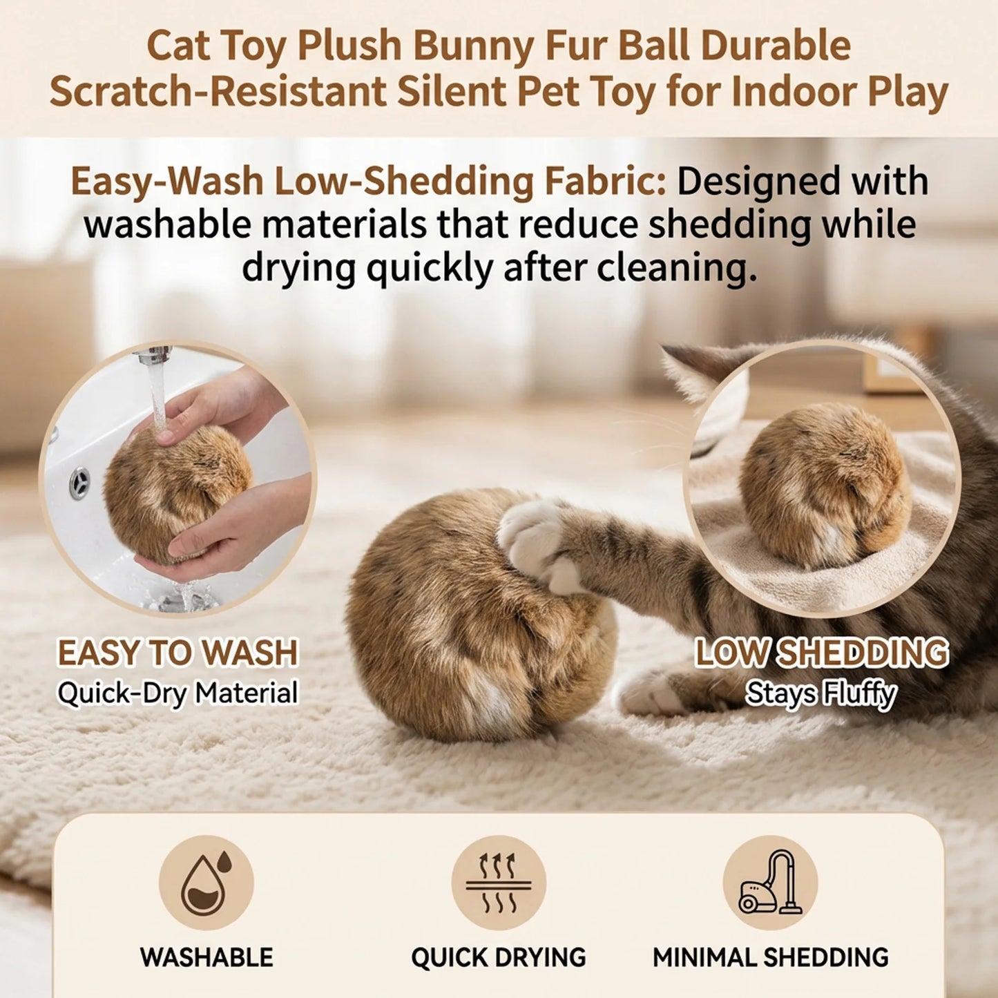 1/2/3/6pcs Rabbit Fur Ball Interactive Cat Toy Pet Product Containing Catnip Toy Ball Chasing Plush Toy Ball Cat Accessories 8cm