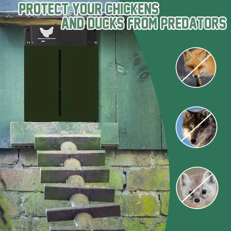 Automatic Chicken Coop Door Chicken House Door Light Sensor Farm Chicken Opener Pets Duck Cage Door Supplies Battery Powered