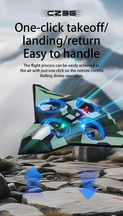 Remote Control Fighter Foam Glider Electric Stunt UAV Airplane Helicopter with LED Lights Aircraft Model RC Toy for Kids Boys