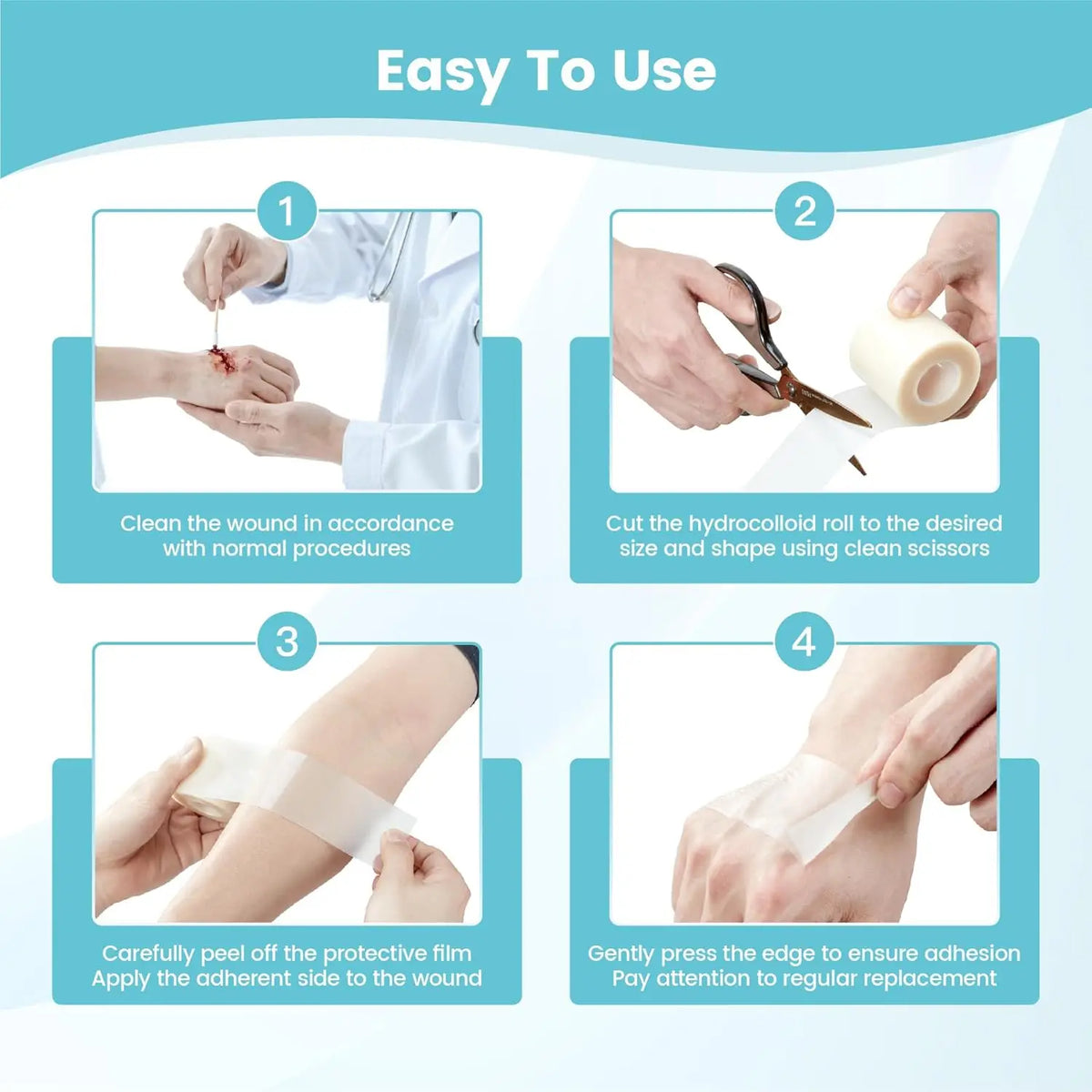 Hydrocolloid Wound Care Roll Cut To Size Patch Bandages Self Adhesive Waterproof Super Absorbent Dressing For First Aid Kit.