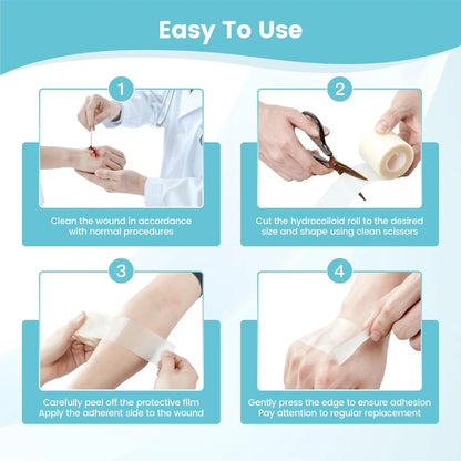 Hydrocolloid Wound Care Roll Cut To Size Patch Bandages Self Adhesive Waterproof Super Absorbent Dressing For First Aid Kit.