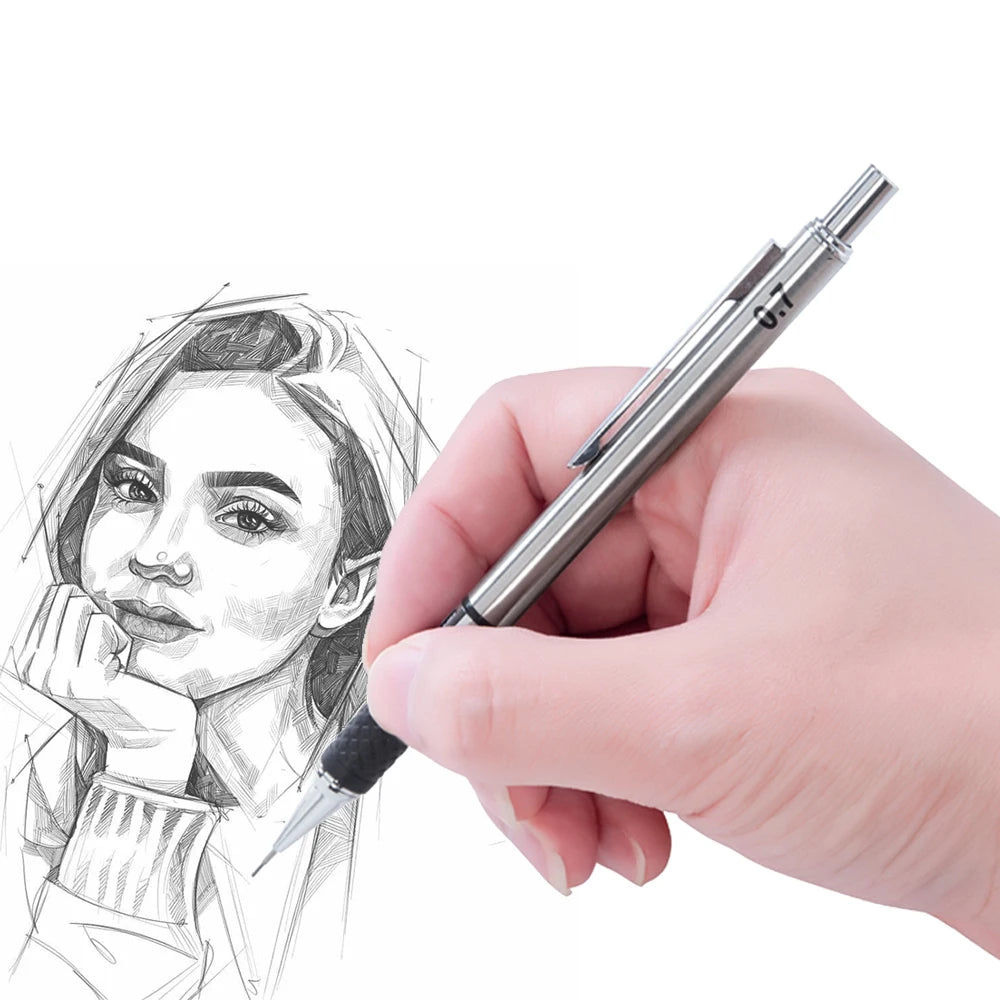 Metal Mechanical Pencil Set with Pencil Grip Leads Art Drawing Student Office Supplies 0.5/0.7/0.9/2.0mm Automatic Pencil