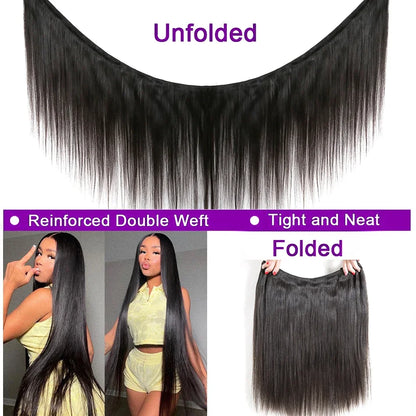 30 32 Inch Bone Straight Bundles Human Hair 100% Unprocessed Raw Remy Hair 3 4 Bundles Brazilian Extension Double Weft For Women