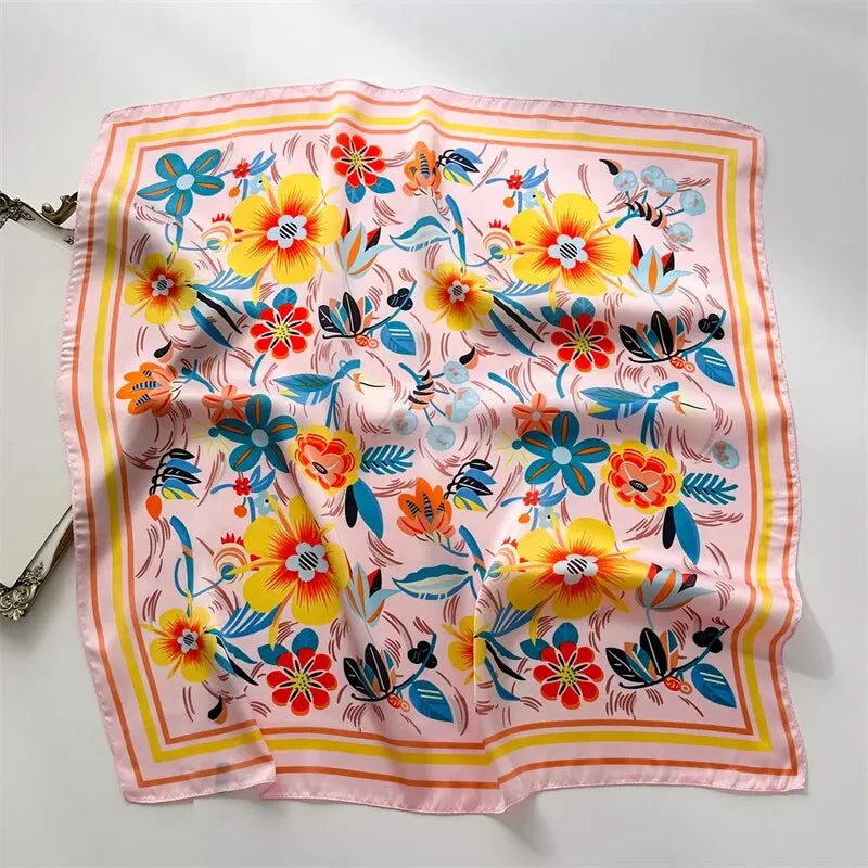 Luxury Print imitation Silk Square Scarf Women Spring Neck Tie Shawl Wraps Female Hair Hand Wrist Headkercheif Hijab Bandana