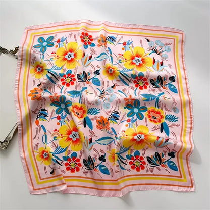 Luxury Print imitation Silk Square Scarf Women Spring Neck Tie Shawl Wraps Female Hair Hand Wrist Headkercheif Hijab Bandana
