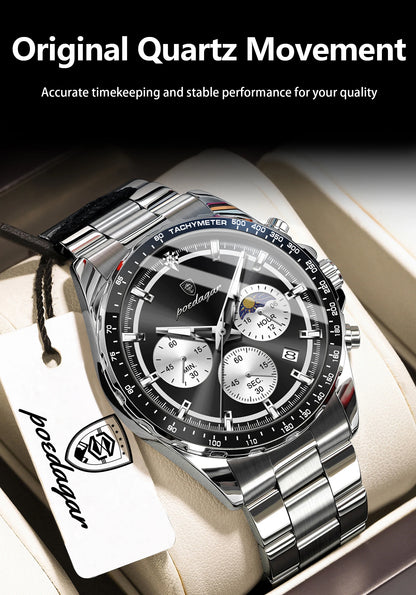 POEDAGAR Business Brand Man Wristwatch Waterproof Stainless Steel Luminous Men Watch Chronograph Date Men's Quartz Watches Reloj
