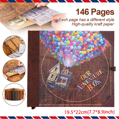 Our Adventure Journal 146page Vintage Leather DIY Scrapbook Album Balloon Text Theme for Anniversary Wedding Mother's Day Gifts