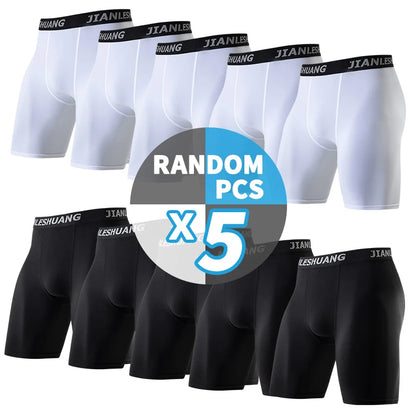 1/5 Pcs Men's Plus Size Black And White Long Sports Underwear Running Fitness Basketball Football Elastic Waist Shorts Teenagers