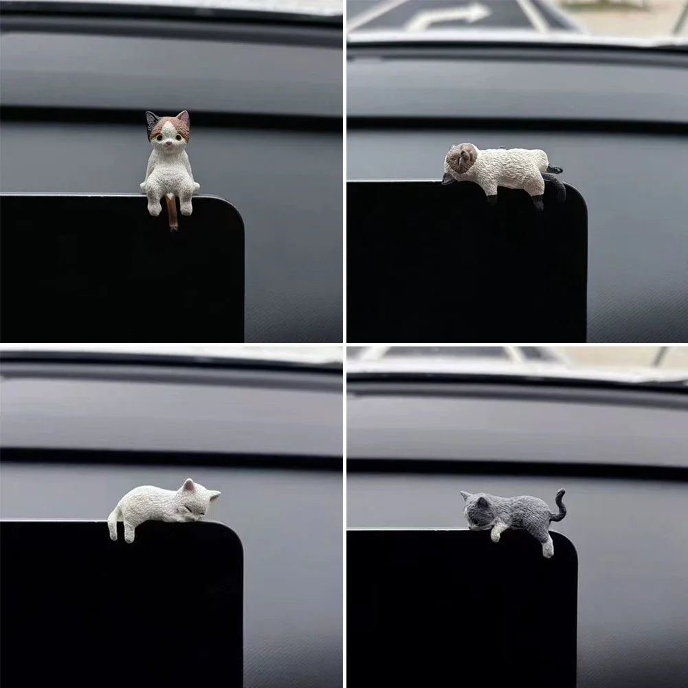 Funny Sleeping Cats Car Center Console PVC Ornaments Navigator Screen Rearview Sleeping Kitten Ornaments Decoration Car Figurine