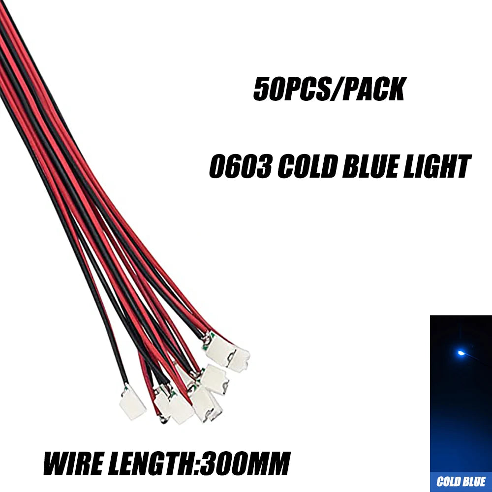 50Pcs/bag 0402 0603 DIY SMD Lamp Wired Micro Litz Led Pre-soldered Chip Wired 3V Railway Model Toy Light DIY Leads Wires 30cm
