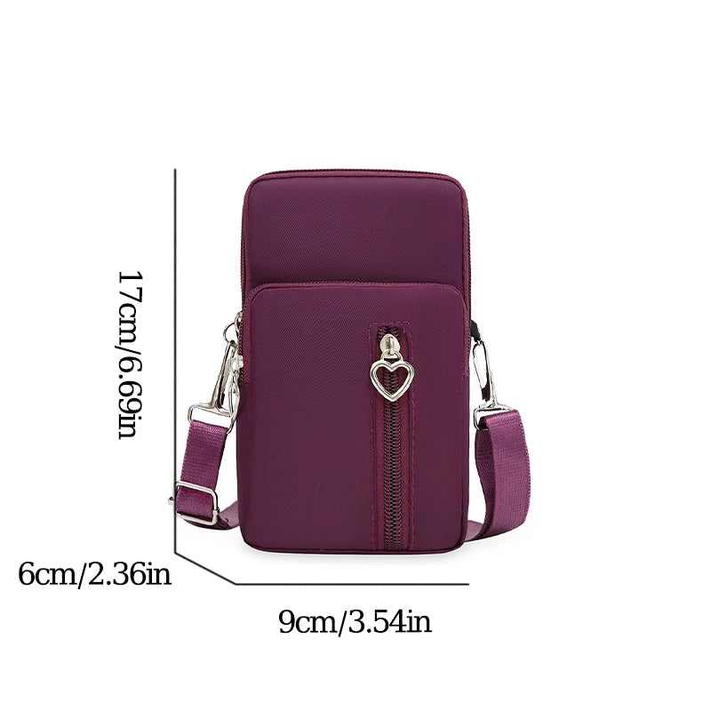 Waterproof Mobile Phone Bag Women's Mini Oxford Crossbody Bag Daily Multi-layer Zipper Purse Casual Outdoor Travel Nylon Bag