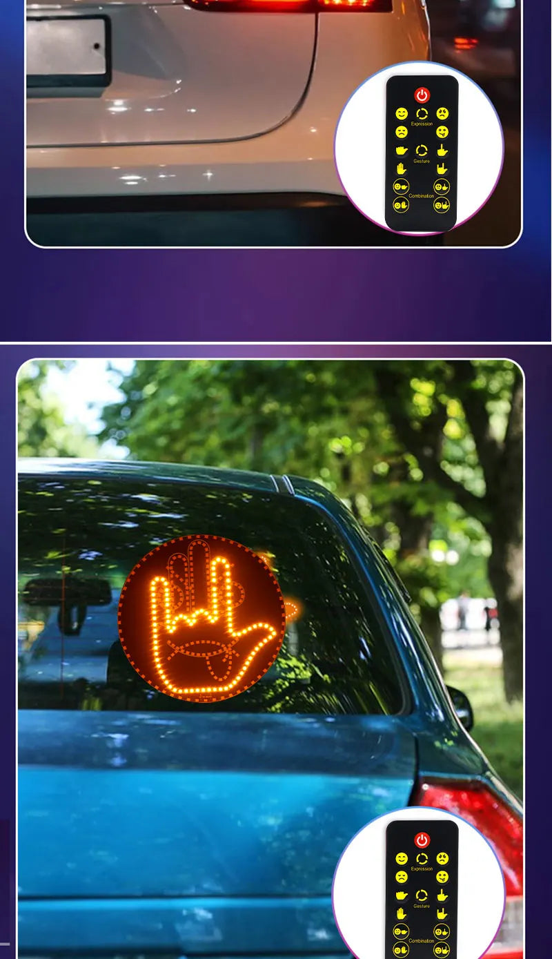 LED Hand Gesture Sign Middle Finger Sign Warning Brake Light Creative Fun Three Models Gesture Lamp Car Interior Rear Windshield