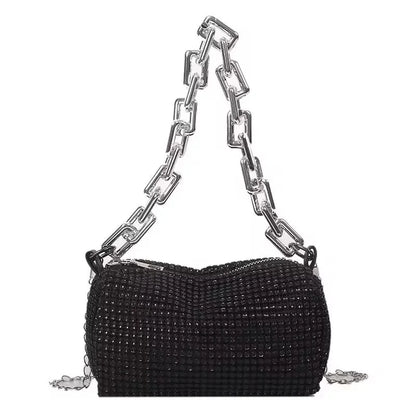 Allover Rhinestone Bucket Bag, Glitter Chain Prom Purse, Women's Mini Crossbody Bag