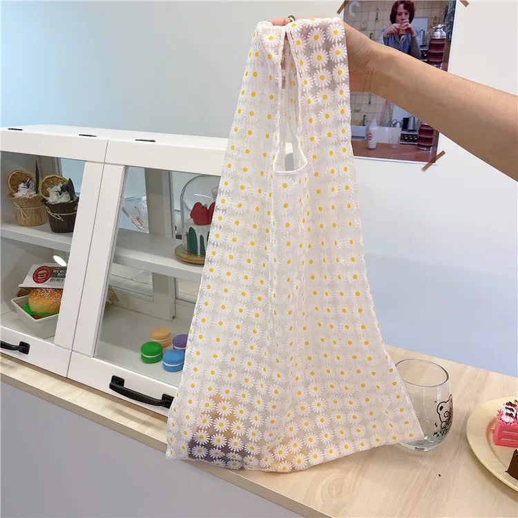 Women Transparent Tote Double Organza Yarn Cloth Bag Embroidery Flowers Handbag High Quality Eco Shopping Bag Purses For Girls