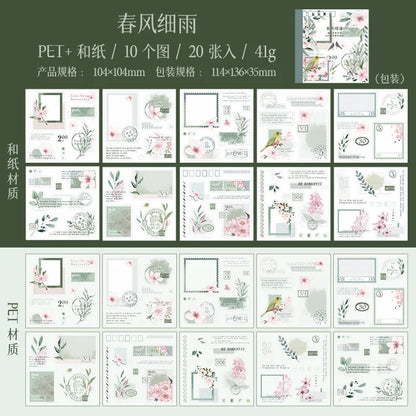 Yoofun 20pcs/lot PET + Washi Paper Aesthetic Flower Stickers Gift Card Journal Scrapbooking Diary Decoration Stationery Labels
