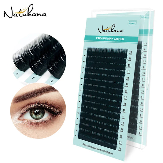 NATUHANA 16Rows Matte Black Synthetic Mink Eyelash Extension Natural Soft False Eyelashes Individual Faux lashes for Extensions
