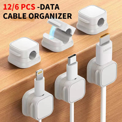 12/ 6PCS Magnetic Cable Clips Cable Smooth Adjustable Cord Holder Under Desk Cable Management Wire Keeper Cable Organizer