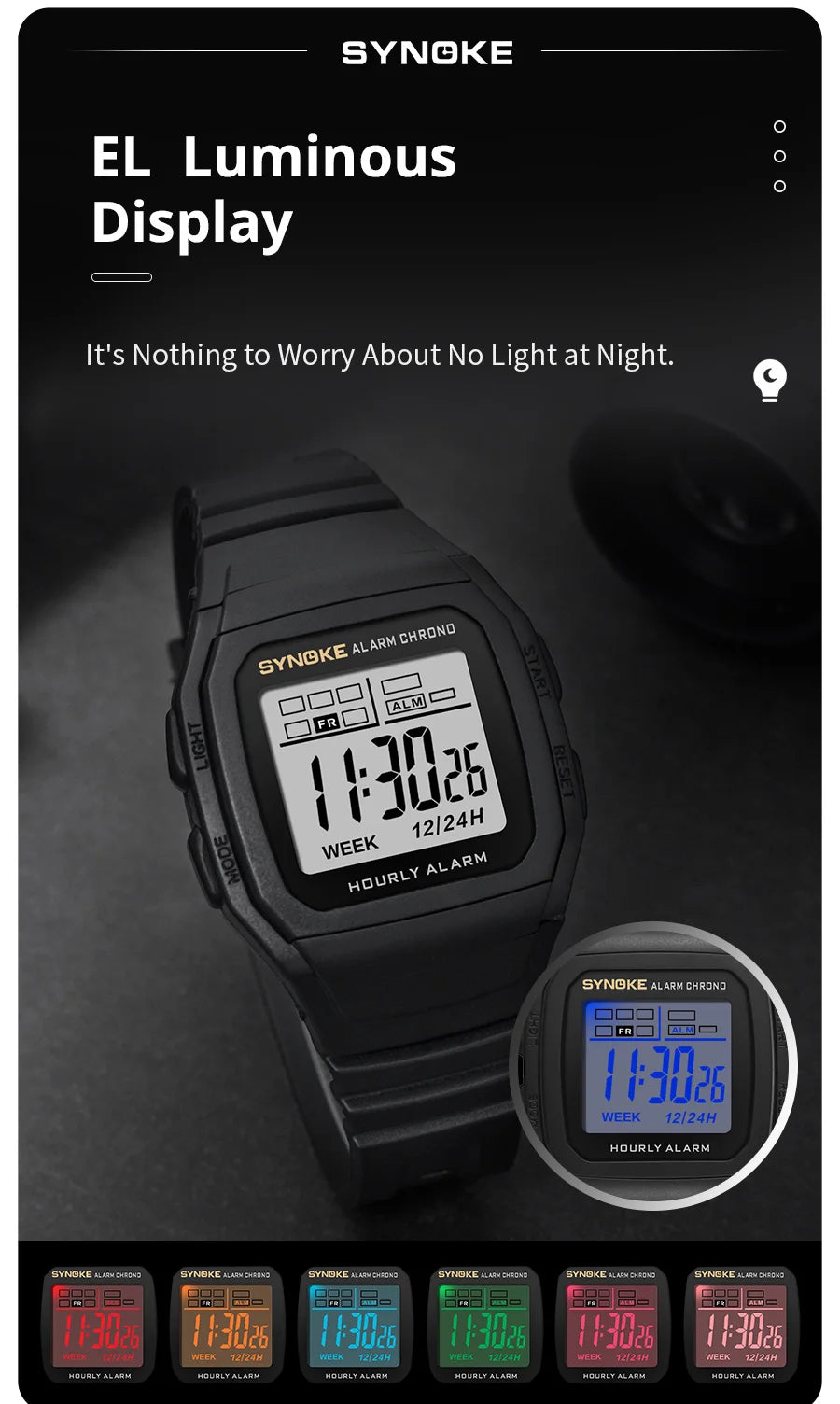 SYNOKE Digital Watch Student Electronic Outdoor Sports Boy Luminous Waterproof MultiFunction Watch Retro Square Watch