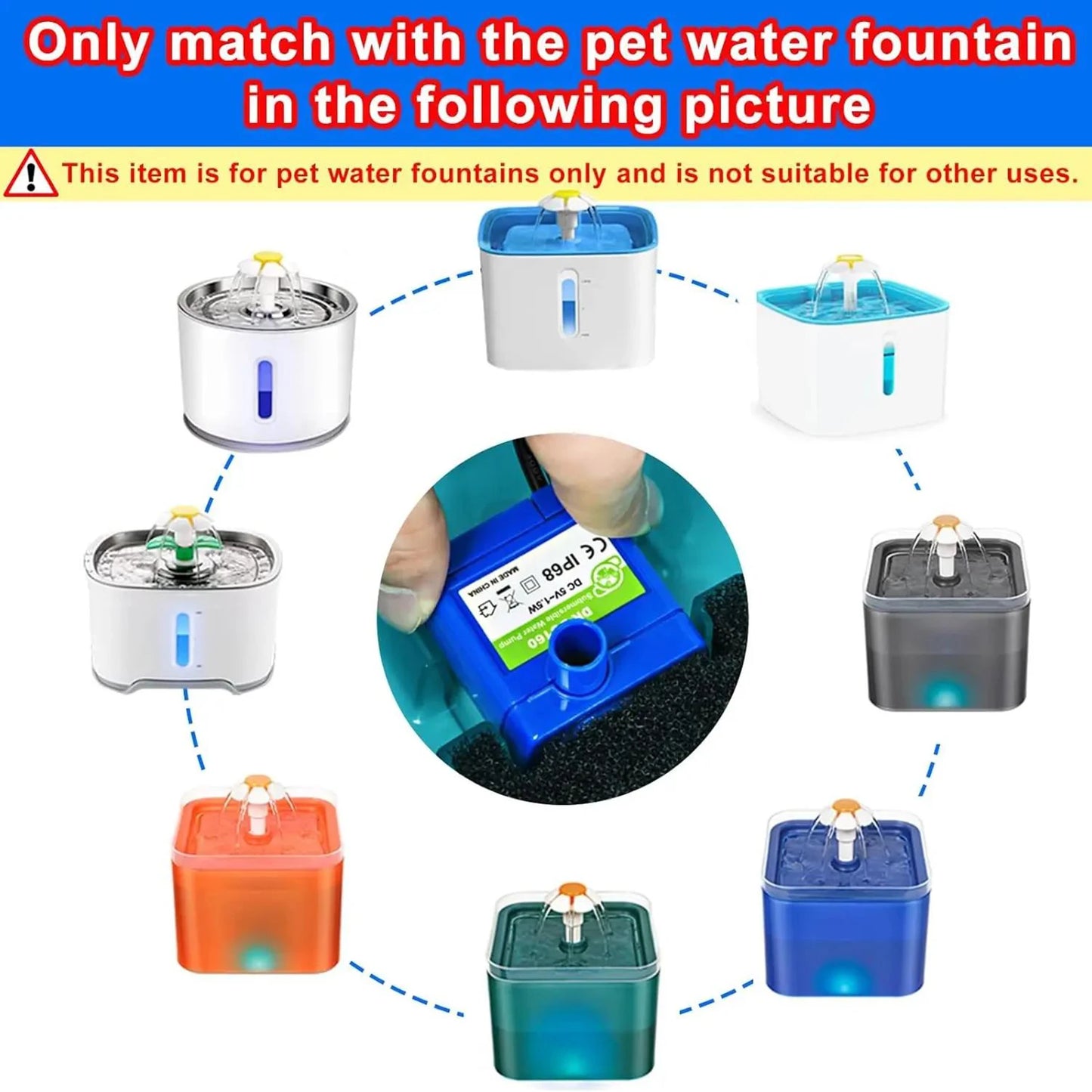 Water Pump Pet Cat Water Fountain Pump With LED Light - Replacement Motor For Cats Dogs Water Dispenser - USB Plug Pet Accessory