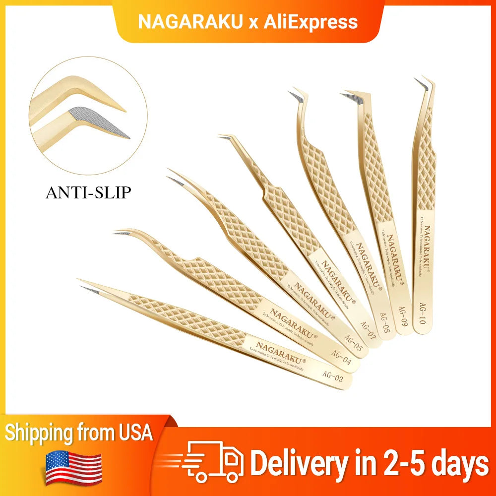 NAGARAKU AG Tweezers For Eyelash Extension Volume Fans-making Eyelash Precision Fiber Tip Tweezers Fast Shipping from USA