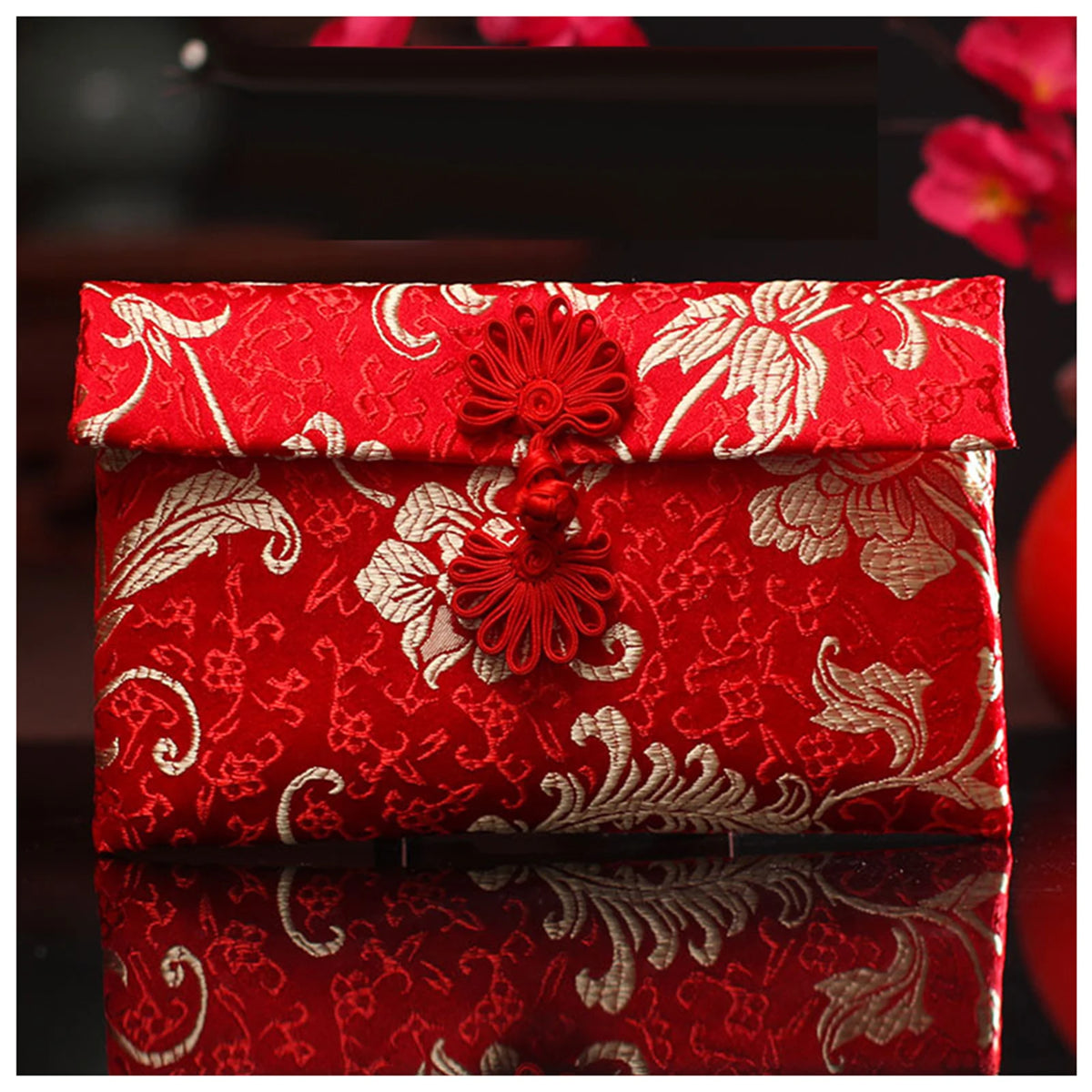 Chinese Style Brocade Red Envelope Bag Spring Festival Luck Red Packets Bag for Chinese Wedding Birthday Invitation Card Bag
