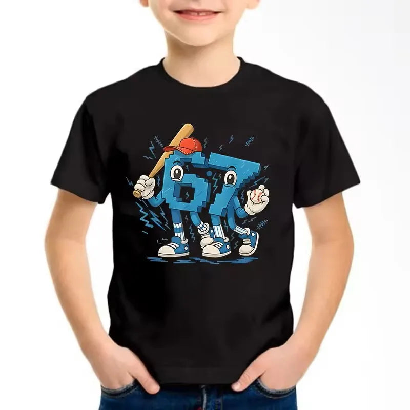 Funny Six Seven Italian Brainrot 67 Number Graphic Print T-Shirt Boy/Girl Summer Short Sleeved Kids Loose Comfortable Tshirt Top