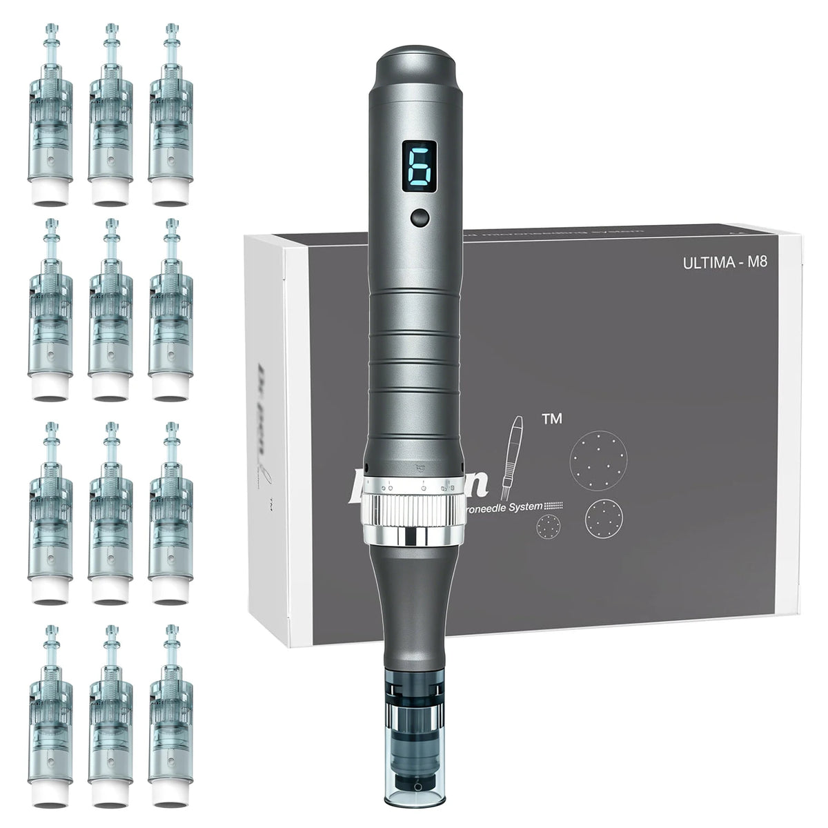 Professional Microneedling Auto Derma Pen M8 Micro Needling Dermapen Kit for Skin Care with 12 Pcs Pins 0.25mm