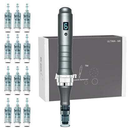 Professional Microneedling Auto Derma Pen M8 Micro Needling Dermapen Kit for Skin Care with 12 Pcs Pins 0.25mm