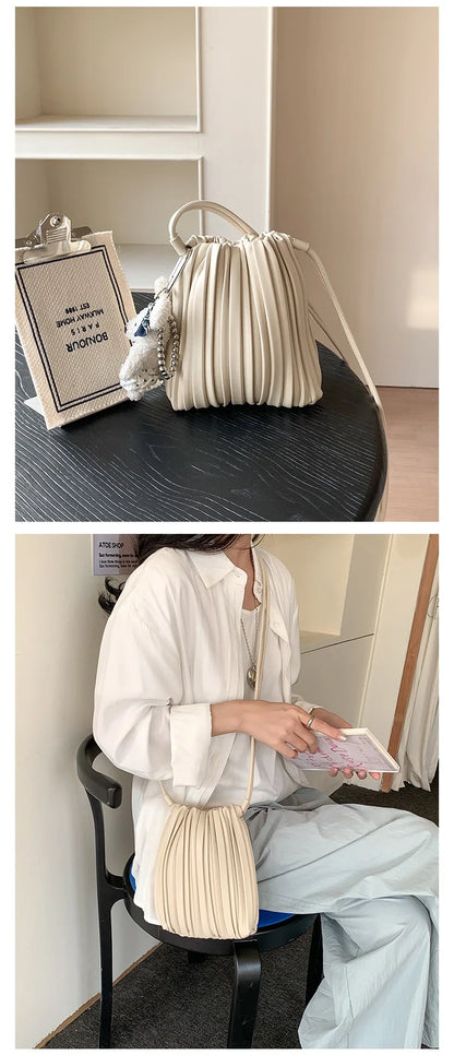 Summer Fashion New Crossbody Bag Women's PU Single Shoulder Mini Bag Luxury Versatile Pleated Casual Small Square Bag