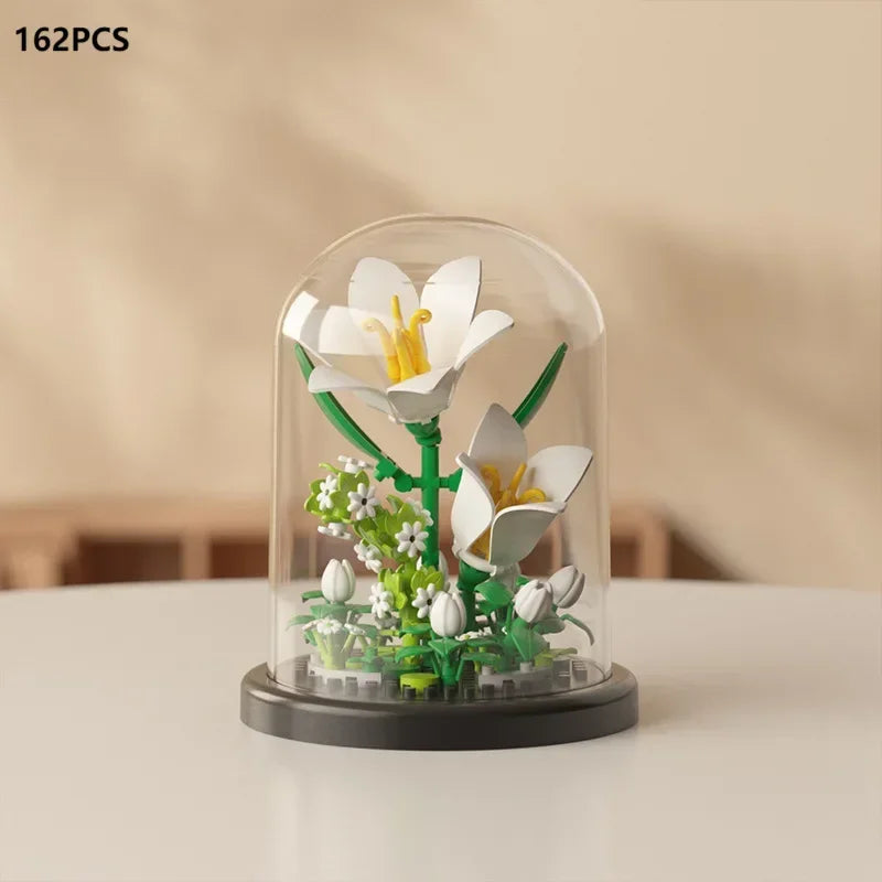 MOC Eternal Bouquet Rose Building Blocks Flower Building 3D Set DIY Eternal Bouquet Display Box Brick Toy for Home Office Decor