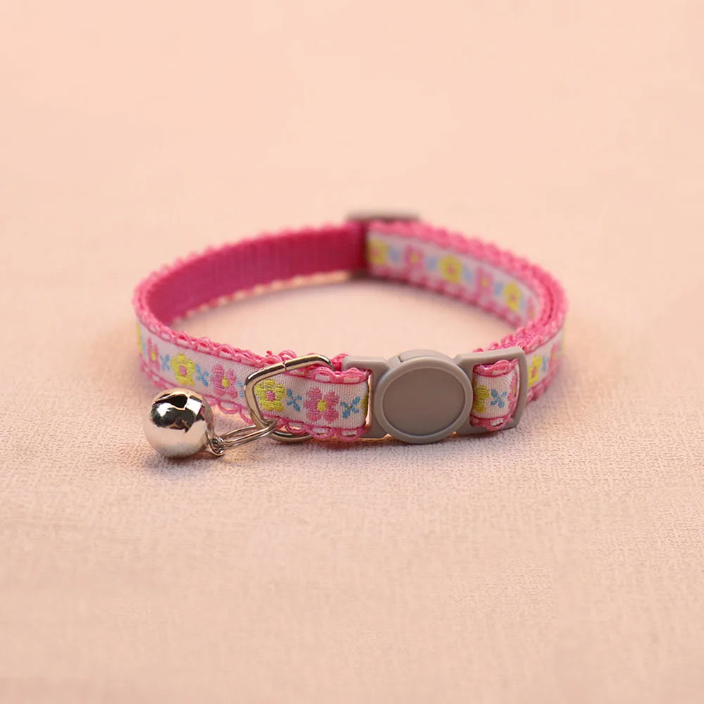 Hand Knitting Flower Pet Collar With Bell Colorful Retro Style Cat Collar Adjustable Safety Necklace For Puppy Cat Accessories
