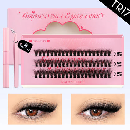 GROINNEYA Lash Clusters Kit With Waterproof Strong Hold DIY Lash Extension Kit Lash Bond And Seal And Eyelash Tweezers Makeup