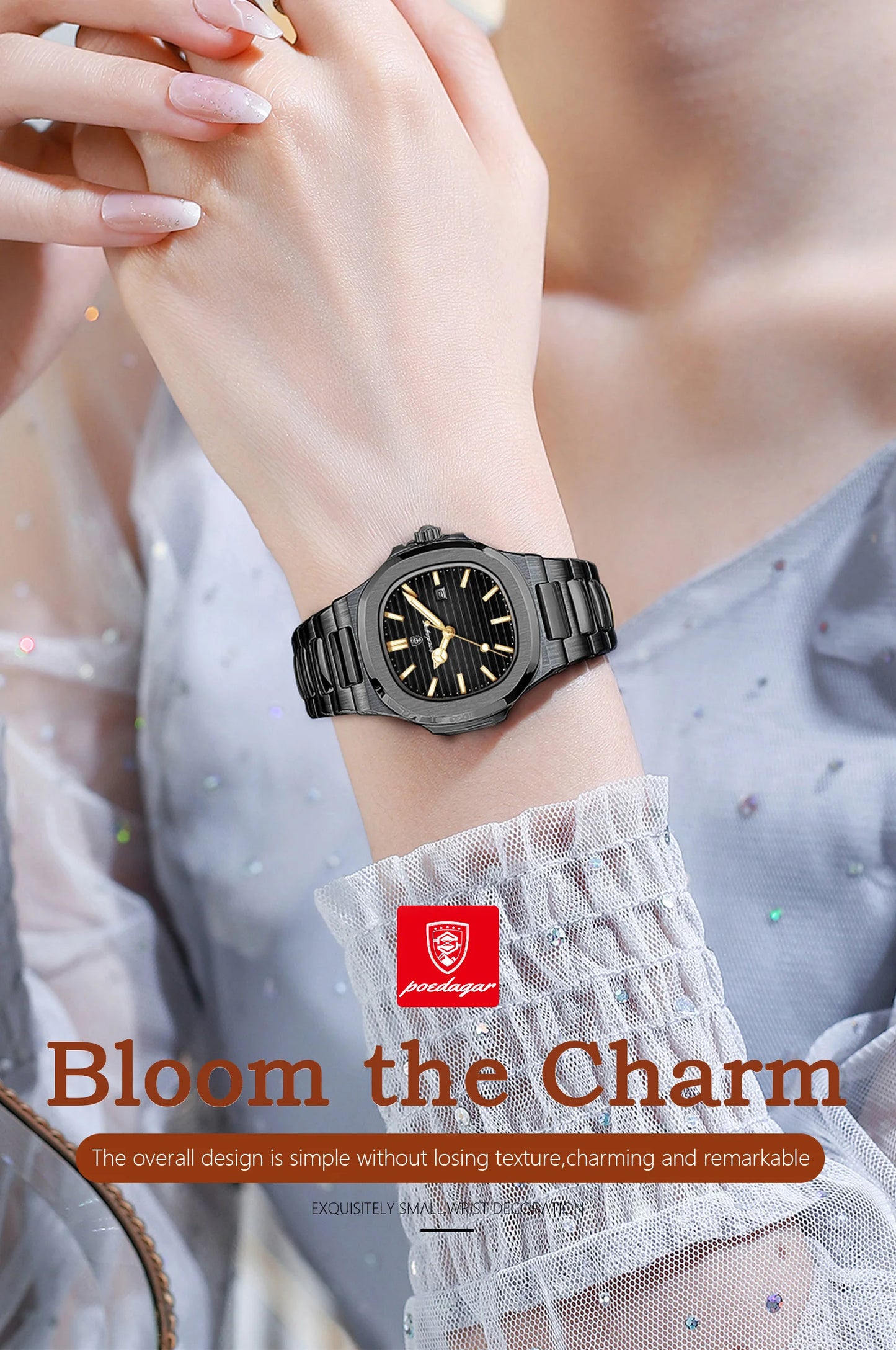 POEDAGAR Trendy Women’s Wristwatch Stainless Steel Date Quartz Ladies Watch Waterproof Luminous Original Watches For Woman Reloj