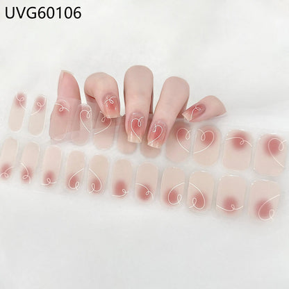 16/20/22Tips Semi-Cured Gel Nail Wraps Full Cover Manicure DIY Waterproof Long Lasting Gel Nail Stickers set for UV Lamp Need