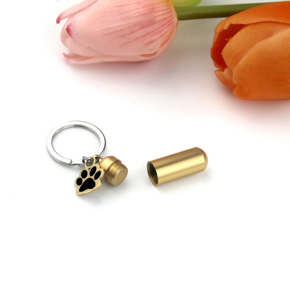 Pet Urns Keychain Paw Print Cylinder Urn Pendant Keychain for Dog Ashes Puppy Kitten Ashes Keepsake Cremation  Memorial Pendant