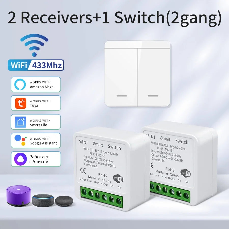 Wifi Smart Switch for Led Lighting Tuya Smart Life RF 433MHz Remote Voice Control Alexa Google Alice 1/2/3 Gang Wireless Switch