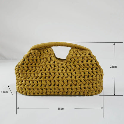 Elegant Ladies Chain Woven Handbag Straw Shoulder Bag Fashionable Raffia Crossbody Beach Bag Summer New Versatile Women's Bag