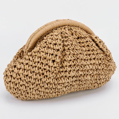 Women Straw Woven Bag Chain Strap Straw Clutch Purse Large Capacity Stylish Crossbody Bag Solid Color for Summer Beach