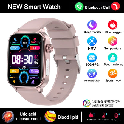 2025 New 24-Hour Health Monitoring Smart Watch Men Uric Acid Blood Lipids Heart Rate Bluetooth Call Smartwatch Women